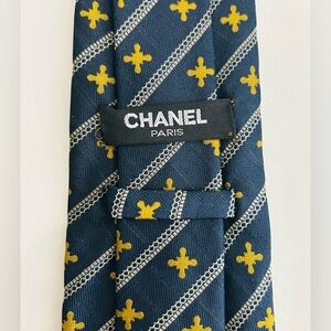 Chanel Navy and Gold Patterned Tie